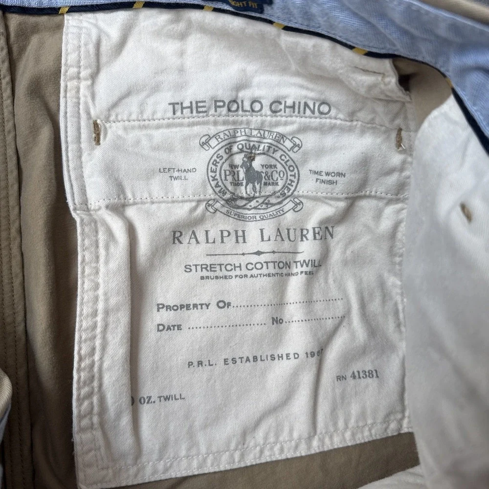 Polo Ralph Lauren Chino Pants Mens 34x34 Khaki Stretch Cotton Twill Straight Fit